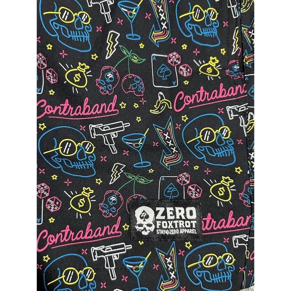 Zero Foxtrot Contraband Ripstop Board Shorts 7” Mens L Unlined Skulls Neon 2024